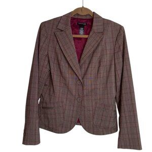 Kenneth Cole Women's Size 12 Plaid Blazer Brown Button Front Pockets Lined Short